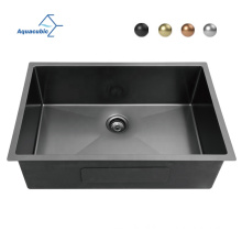 Aquacubic Handmade Gunmetal Black 32" Single Bowl Rectangular Nano PVD Stainless Steel Kitchen Undermount Sink